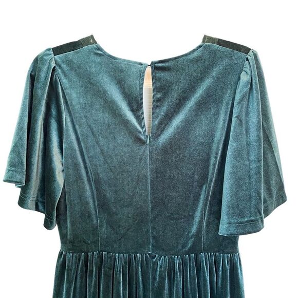 In Loom Dark Green Velvet Lace V Neck Short Sleeve Midi Dress Size Medium - Picture 9 of 9